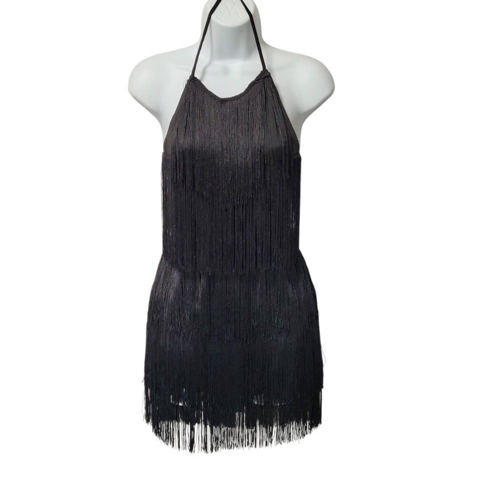 Unbranded Romper Women XS Halter Black Fringe Western Boho Festival Playsuit
